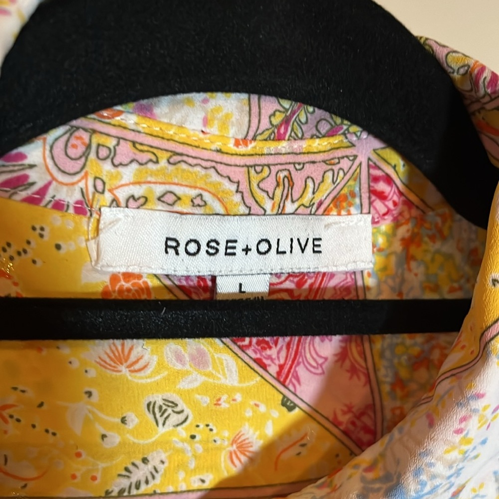 Rose and Olive Bright spring/summer colors, pale pink, and yellow flowy top. - Picture 3 of 6